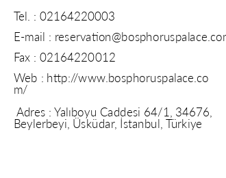 Bosphorus Palace Hotel iletiim bilgileri